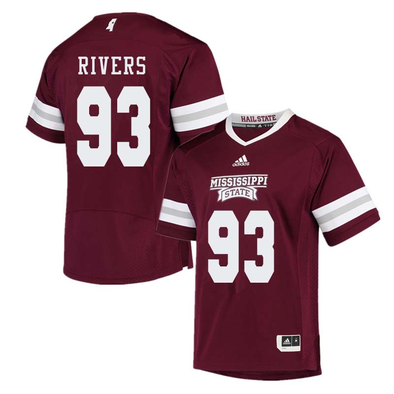 Men #93 Chauncey Rivers Mississippi State Bulldogs College Football Jerseys Sale-Maroon